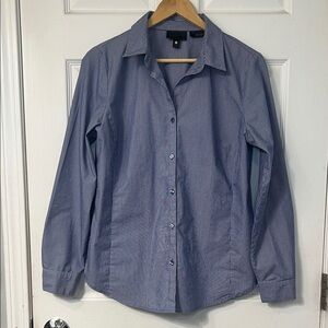 Worthington Women’s Stretch Blue & White Pinstripe Long Sleeve Button Up Size 12